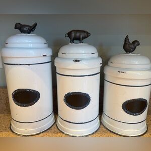 Farmhouse White Canister Set with Animal Accents